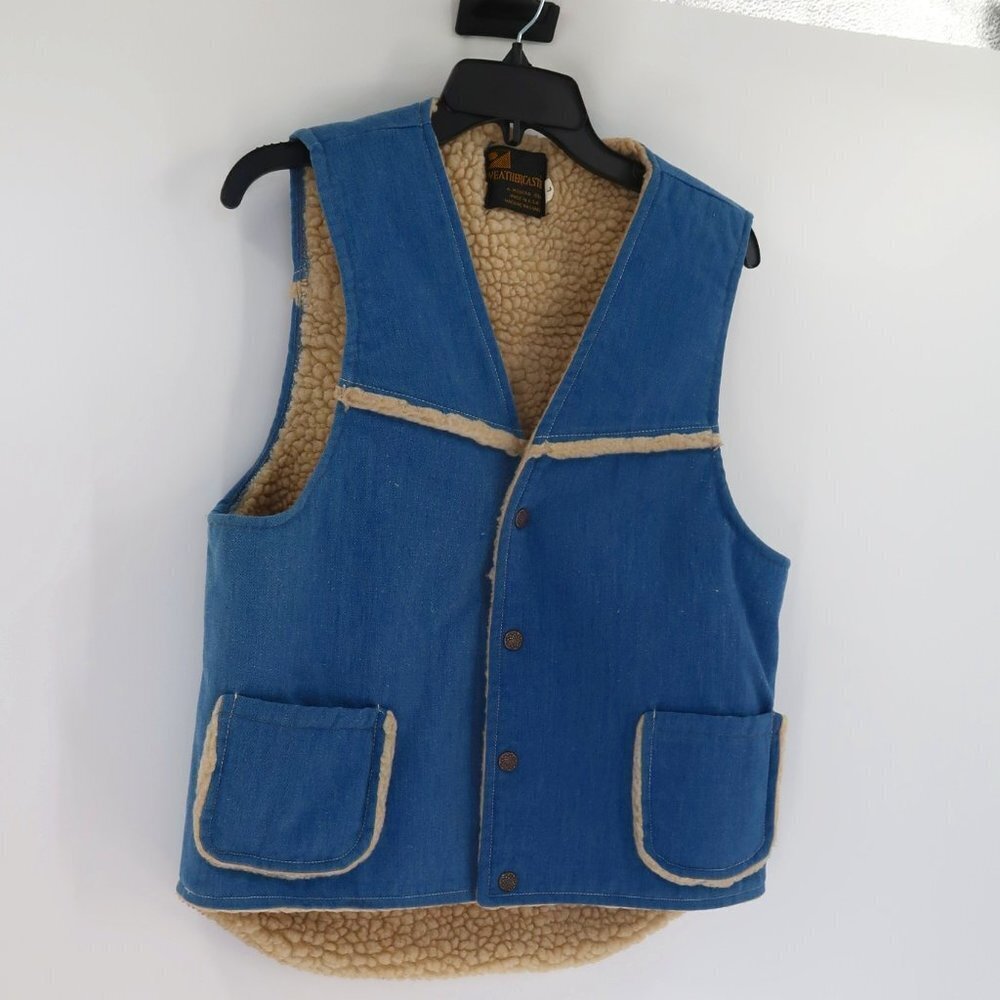 Vintage Weathercaster Sherpa and Denim Vest Size Large